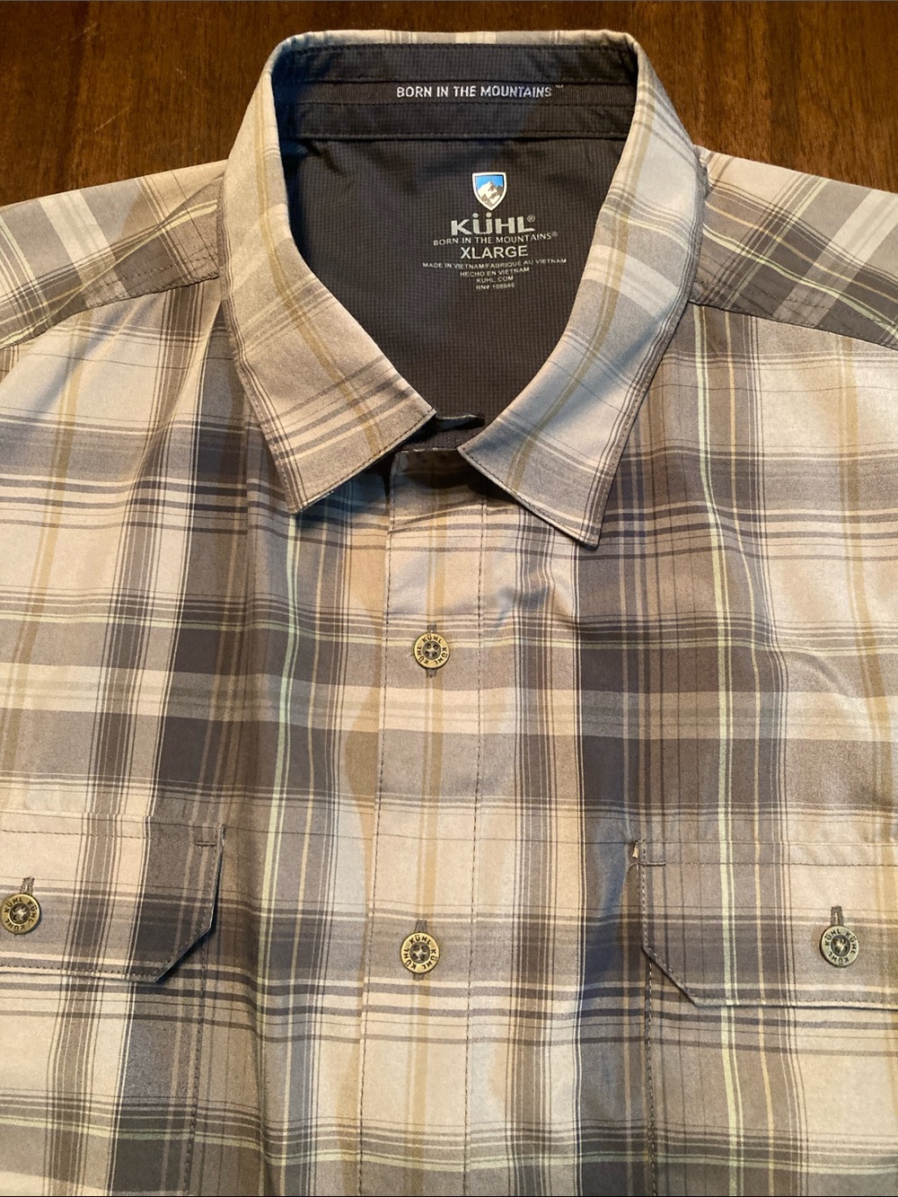 Kuhl Men's Response Plaid Button-Up Shirt in Beige and Brown